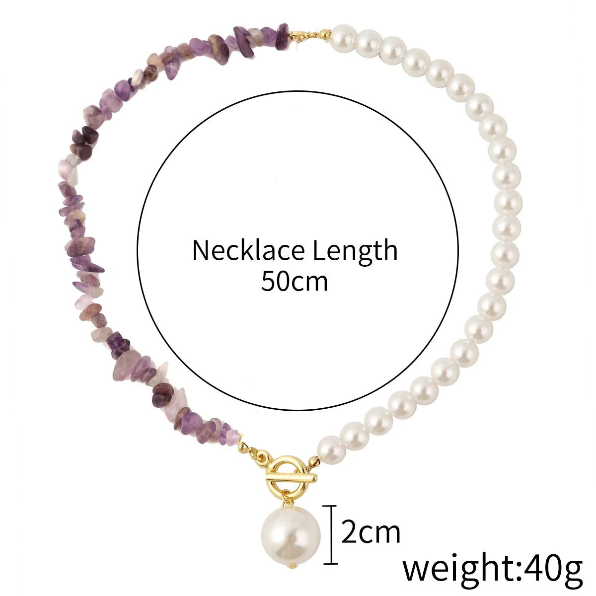 Faux pearl beaded pendant stone necklace - Image 7
