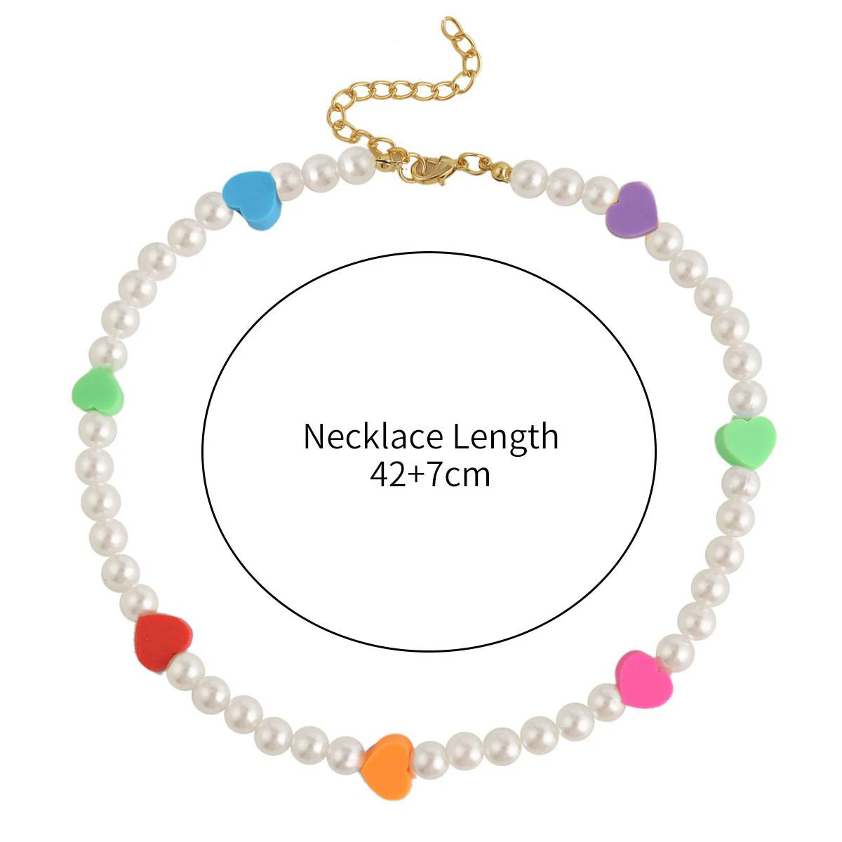 Faux pearl heart beaded multicolor clay necklace - Image 3