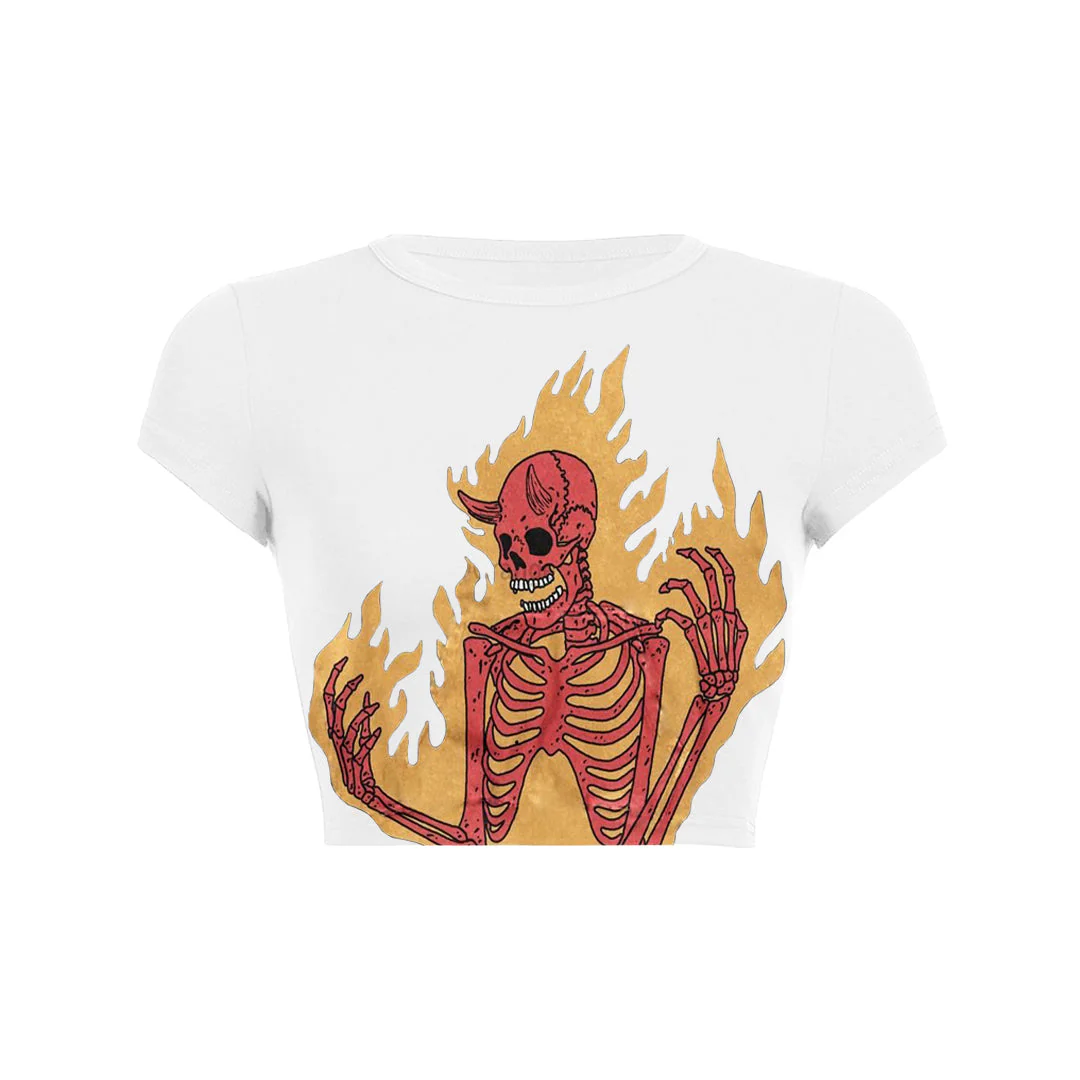 Fire demon skeleton print Baby Tee - Image 4