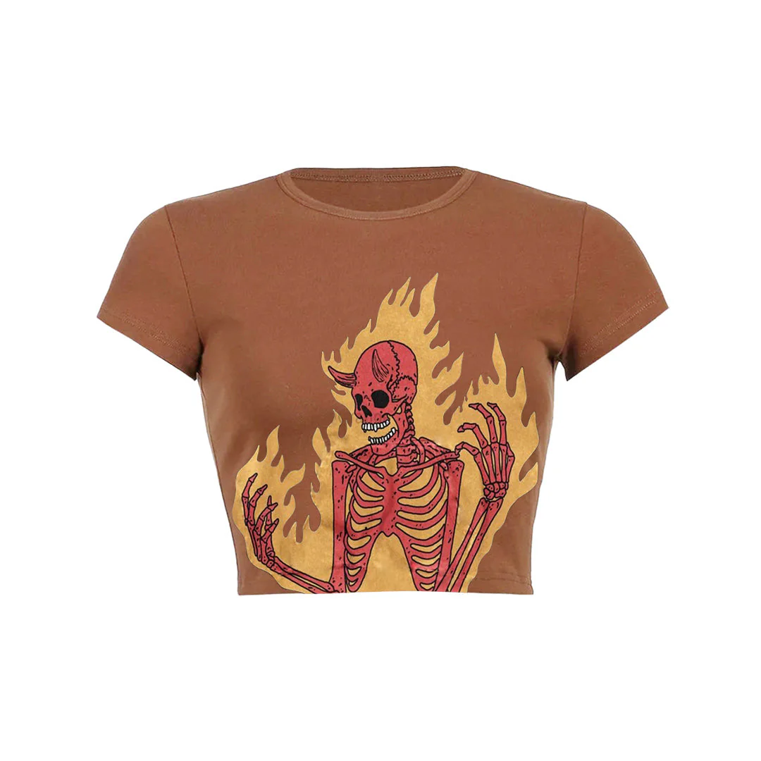 Fire demon skeleton print Baby Tee - Image 5