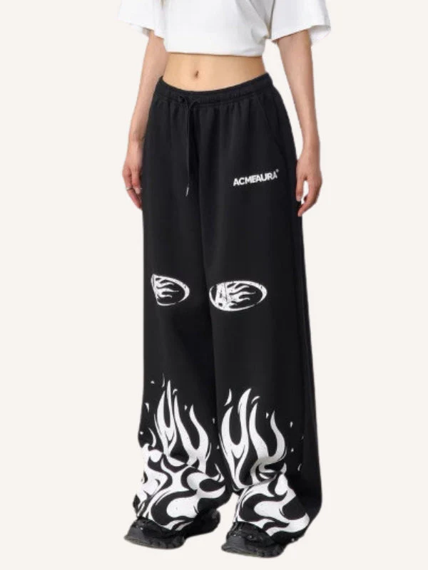Flame Print Wide-Leg Sweatpants - Image 2