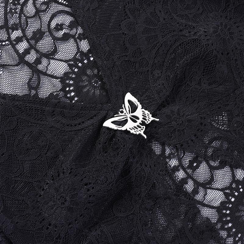 Flared sleeve lace slit v neck solid crop top goth Alternative Darkwave Fashion goth Emo Darkwave Fashion - Image 6