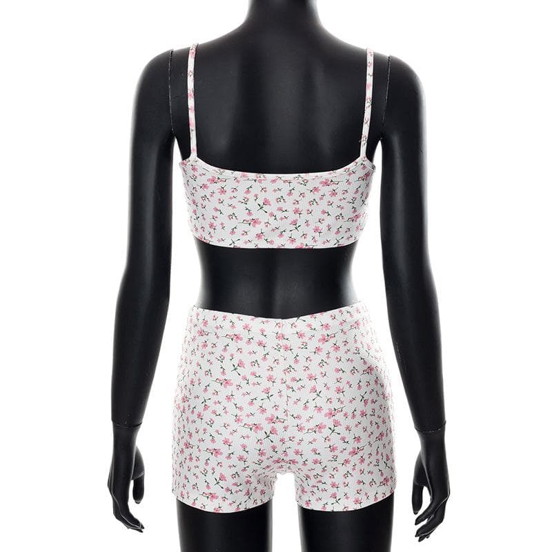 Floral print textured cami crop top short pant set y2k 90s Revival Techno Fashion - Image 4