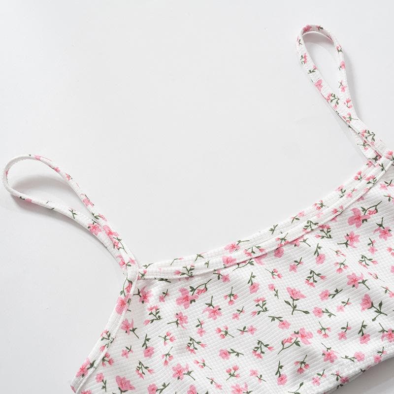 Floral print textured cami crop top short pant set y2k 90s Revival Techno Fashion - Image 5