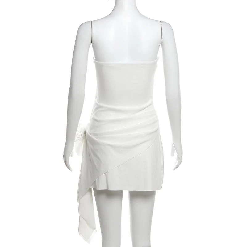 Flower applique ruched tube mini dress - Image 4