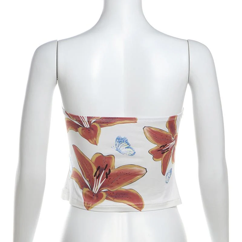 Flower butterfly print backless tube top - Image 4