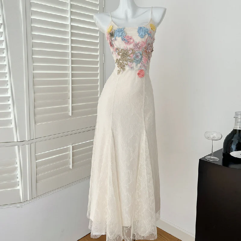 Flower embroidery u neck lace cami maxi dress - Image 2