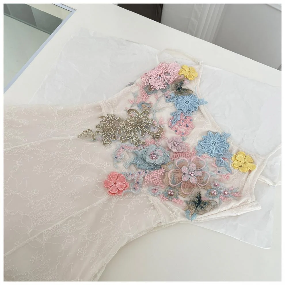 Flower embroidery u neck lace cami maxi dress - Image 3