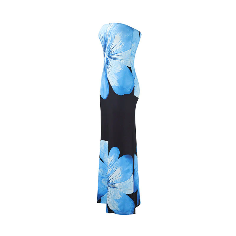 Flower print backless tube maxi dress - Image 3