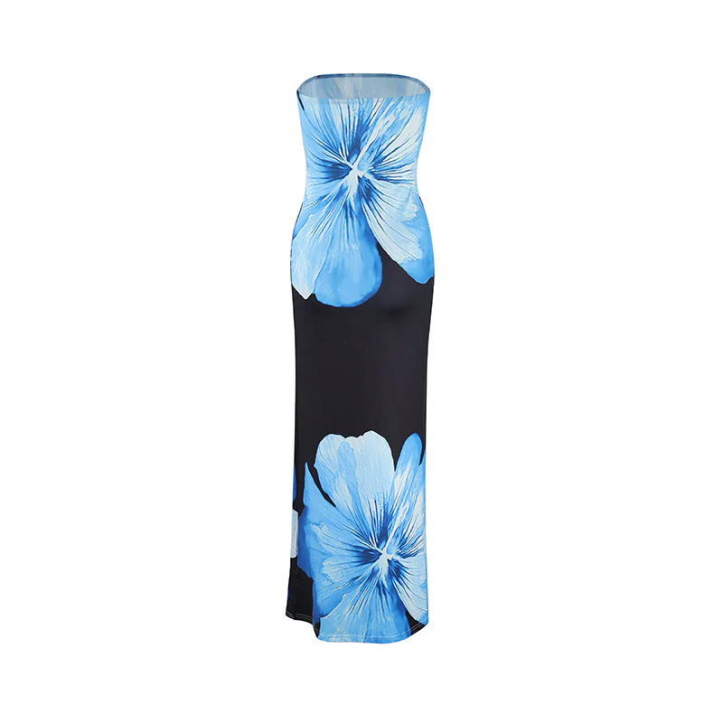 Flower print backless tube maxi dress - Image 4