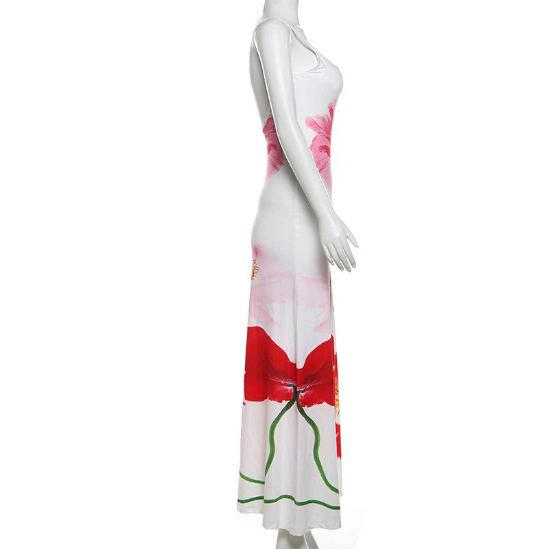 Flower print backless u neck cami maxi dress - Image 3