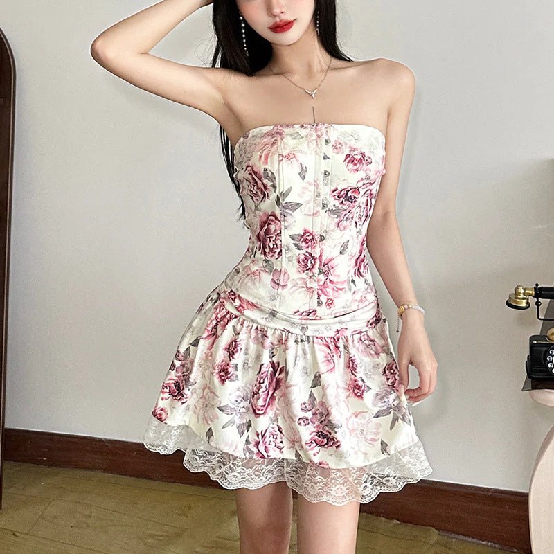 Flower print button tube top - Image 3