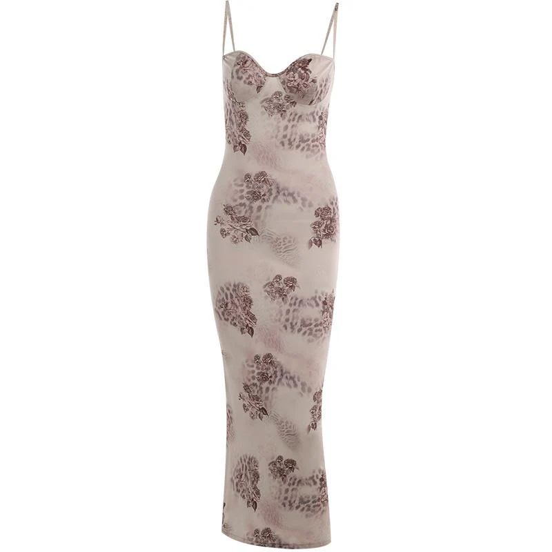Flower print contrast sweetheart neck backless cami midi dress fairycore Ethereal Fashion