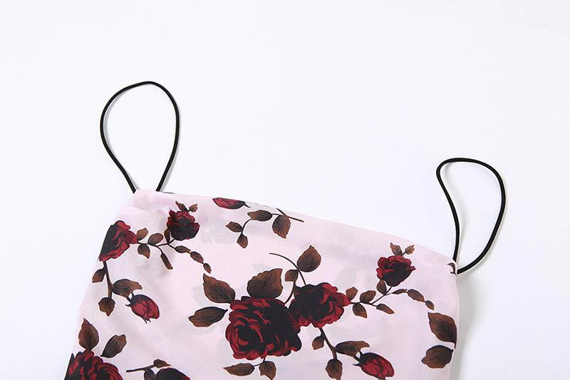 Flower print low cut spaghetti strap contrast lace up backless midi dress - Image 5