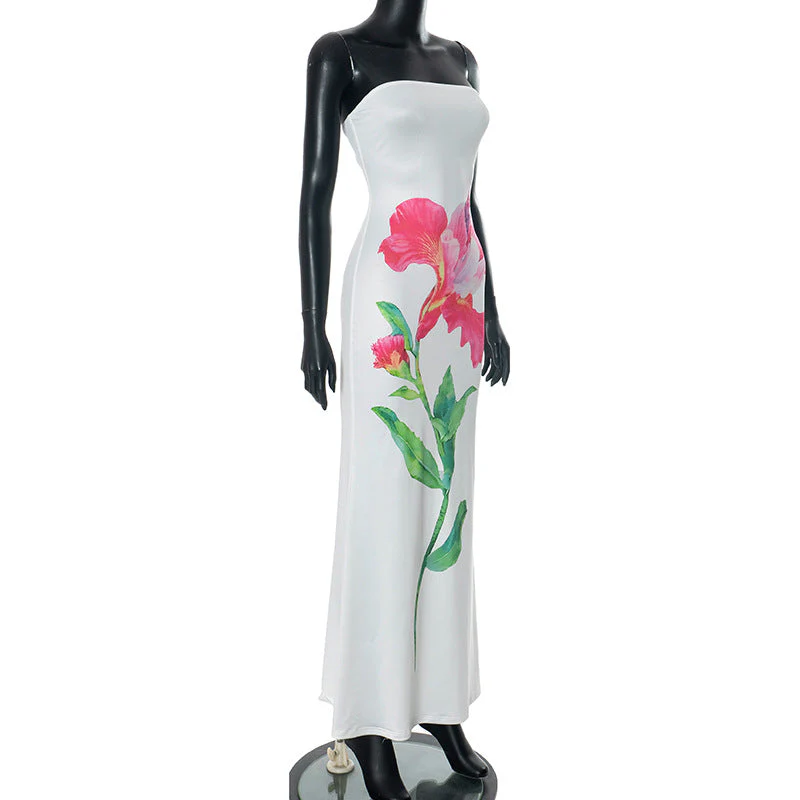 Flower print tube maxi dress - Image 2
