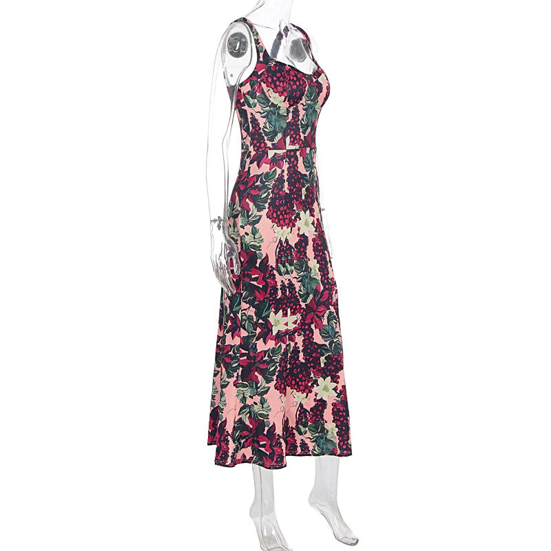 Flower print v neck cami maxi dress - Image 3