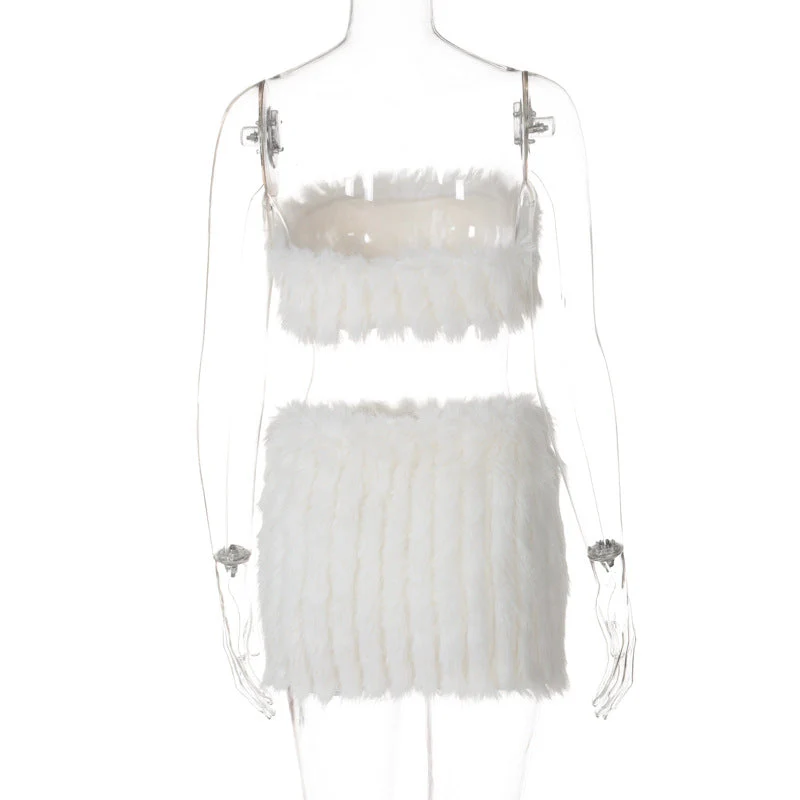 Fluffy backless tube mini skirt set - Image 4
