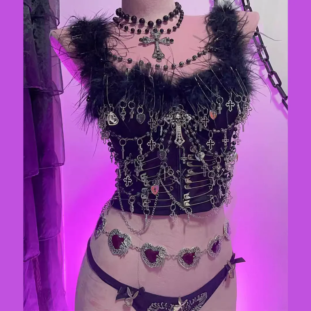 Fluffy beaded metal applique crop top - Image 6