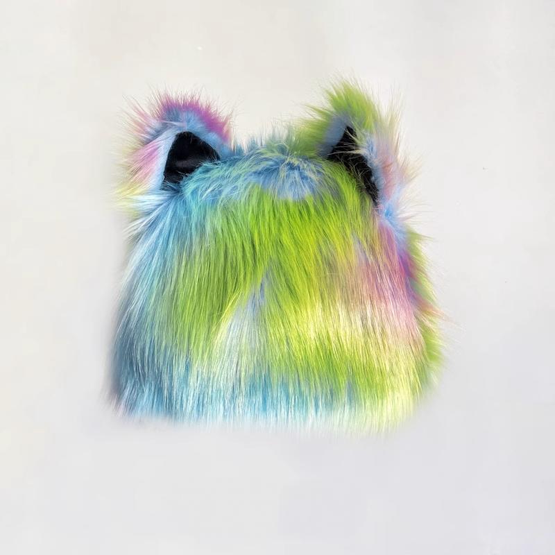 Fluffy contrast Cat ears applique cap - Image 3