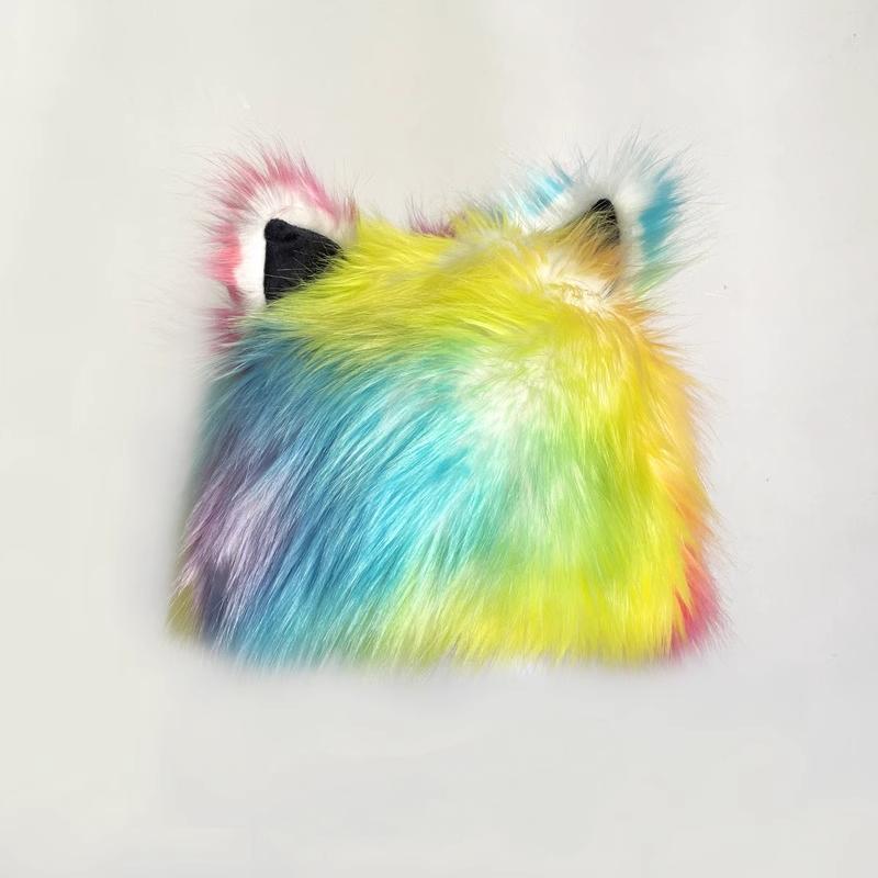 Fluffy contrast Cat ears applique cap - Image 4