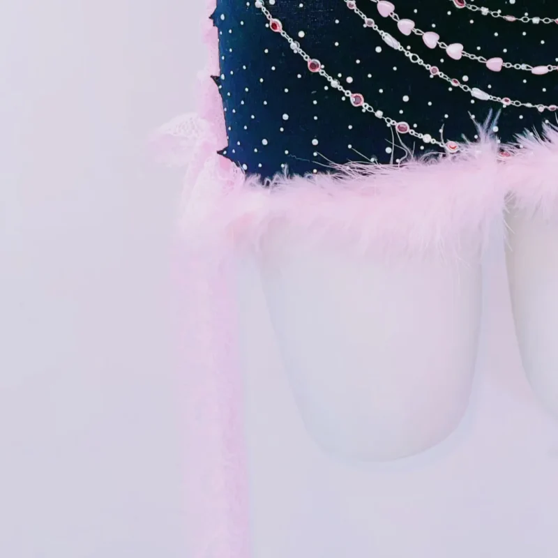 Fluffy hollow out metal chain lace up tube mini dress - Image 5
