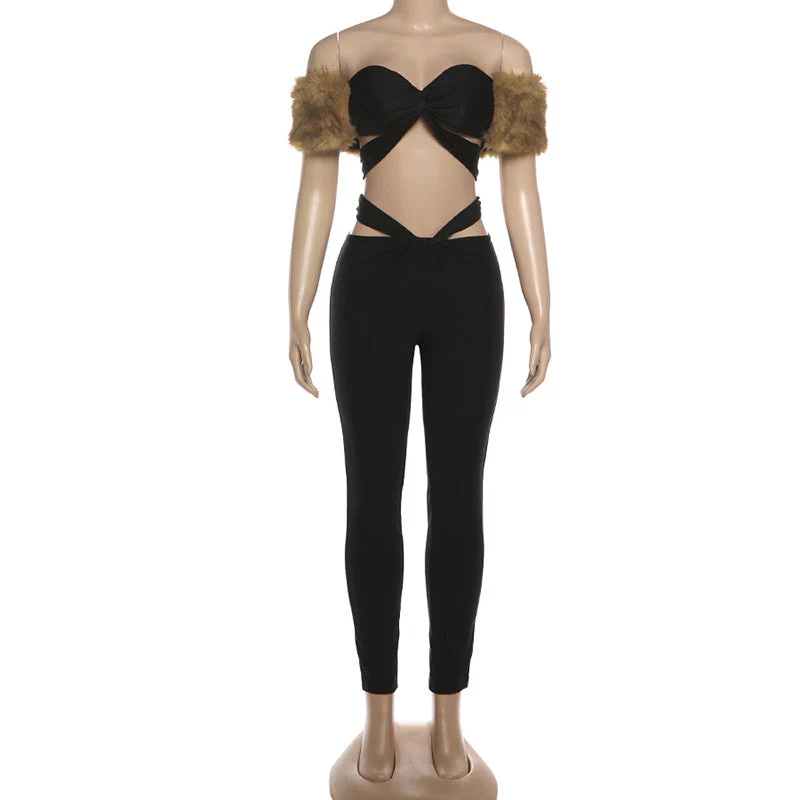 Fluffy hollow out sweetheart neck low rise pant set - Image 2