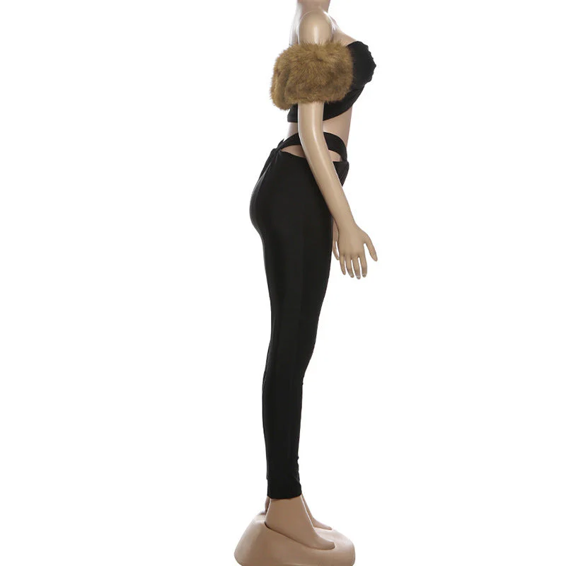 Fluffy hollow out sweetheart neck low rise pant set - Image 3