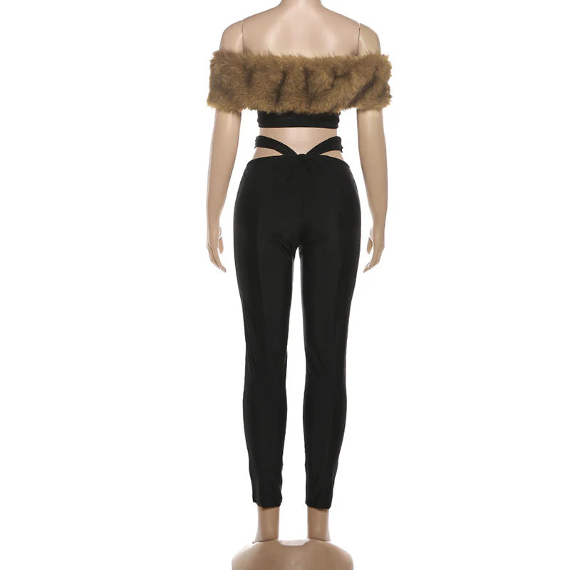 Fluffy hollow out sweetheart neck low rise pant set - Image 4