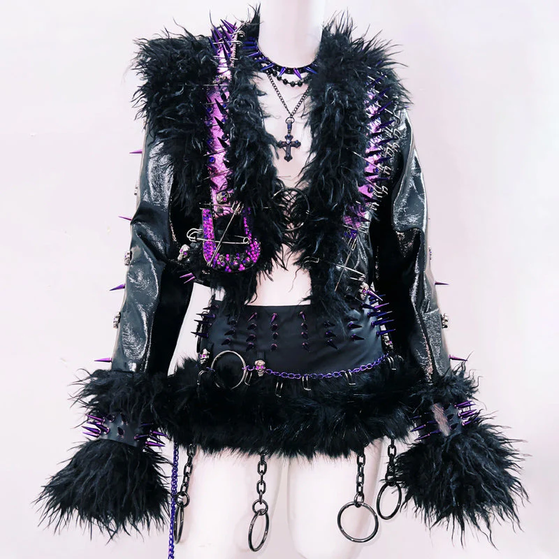 Fluffy long sleeve rivet applique o ring top - Image 4