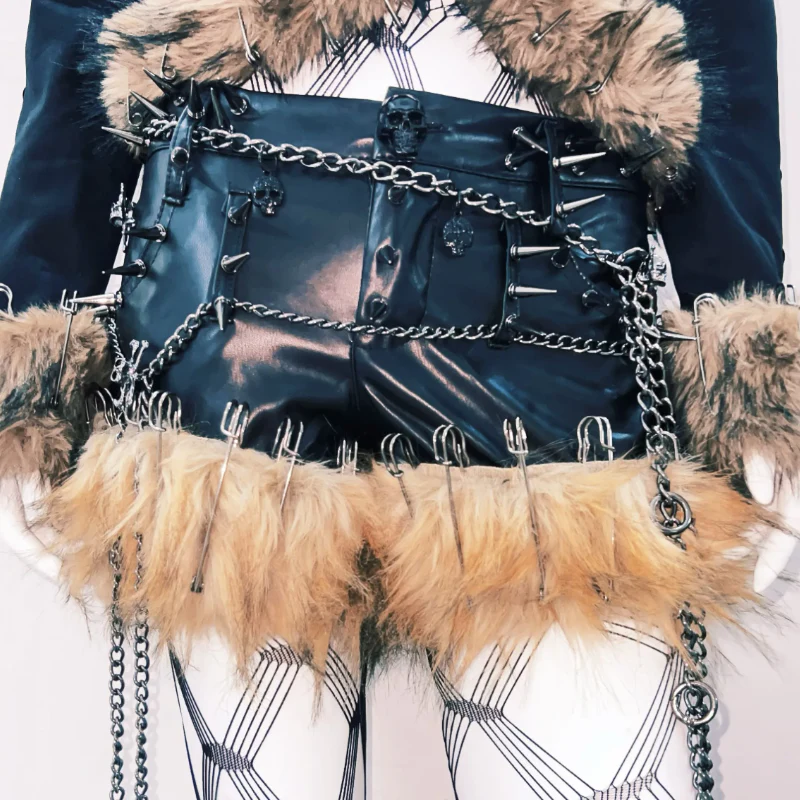 Fluffy long sleeve skull applique hollow out top - Image 2