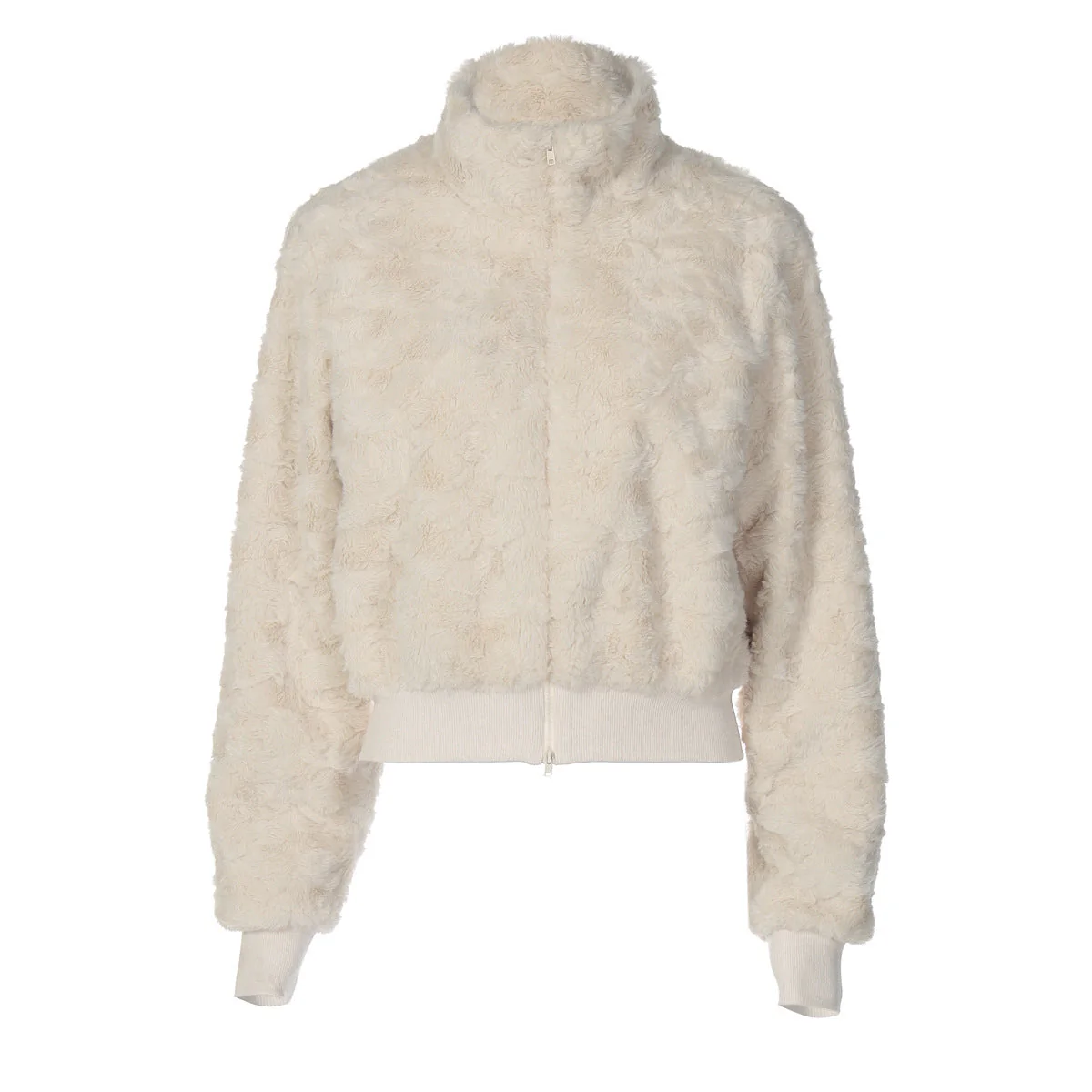Fluffy long sleeve zip-up high neck top