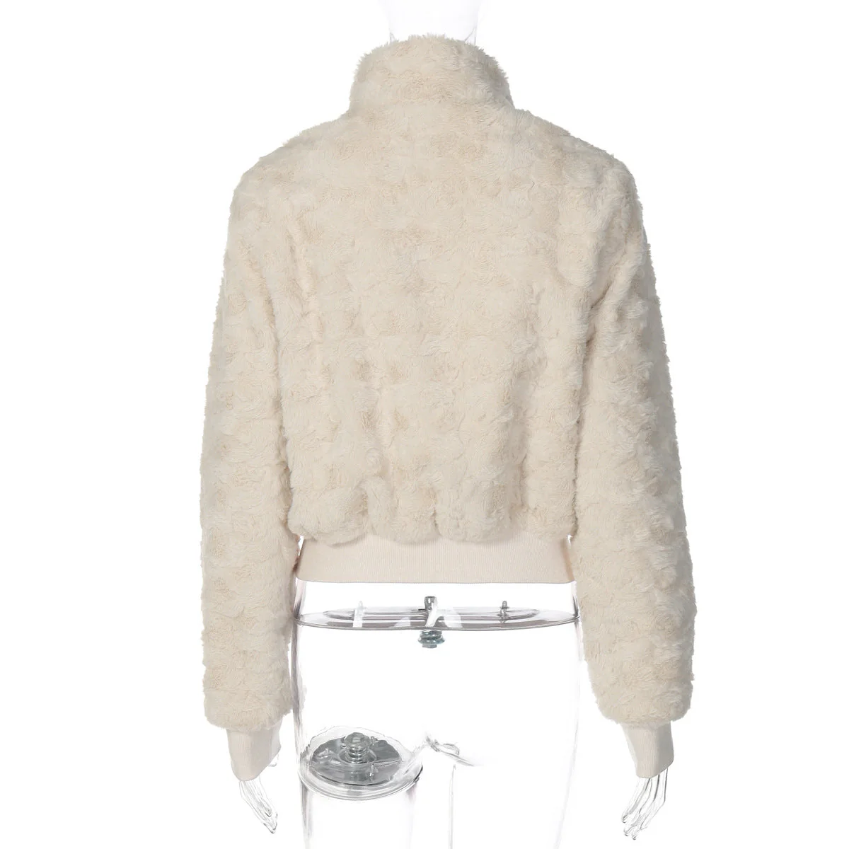 Fluffy long sleeve zip-up high neck top - Image 5