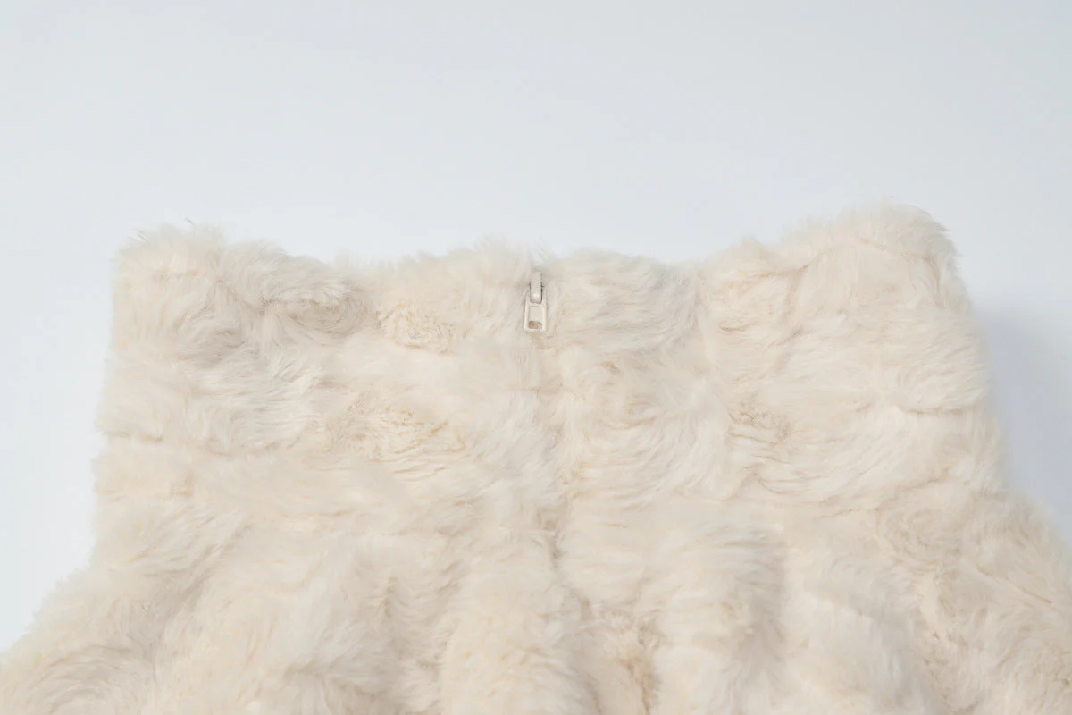 Fluffy long sleeve zip-up high neck top - Image 6