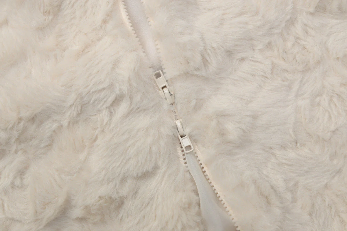 Fluffy long sleeve zip-up high neck top - Image 7