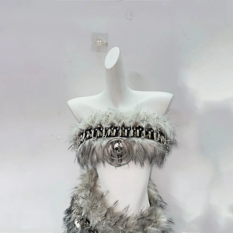 Fluffy metal chain tube mini skirt set - Image 4