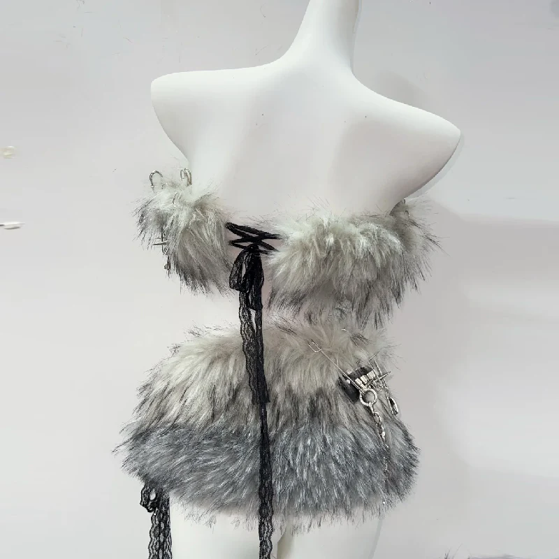 Fluffy metal chain tube mini skirt set - Image 5