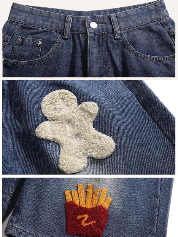 Food Patch Embroidered Denim Shorts - Image 4