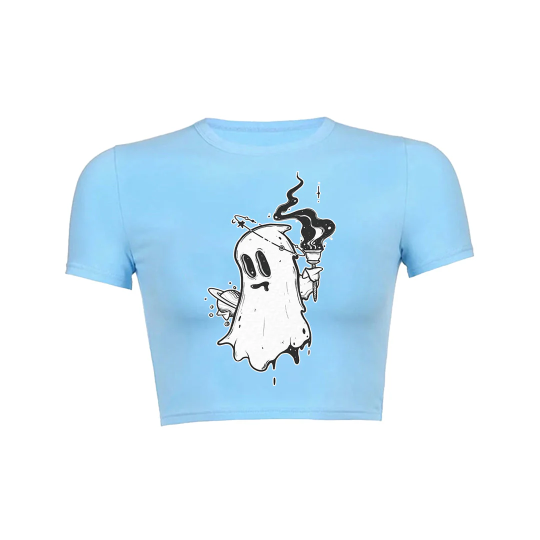 Ghostly Torch Crop Top Baby Tee - Image 2