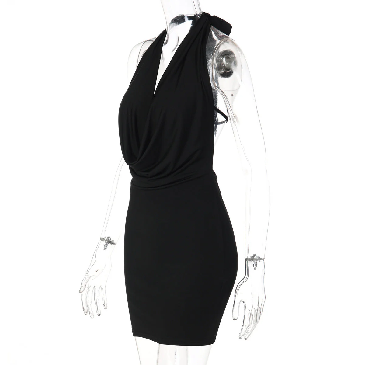 Glitter cowl neck halter butterfly embroidery mini dress - Image 3