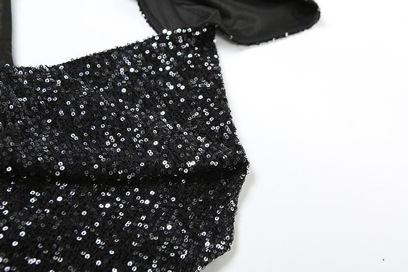 Glitter cowl neck hoodie gloves backless halter crop top - Image 6