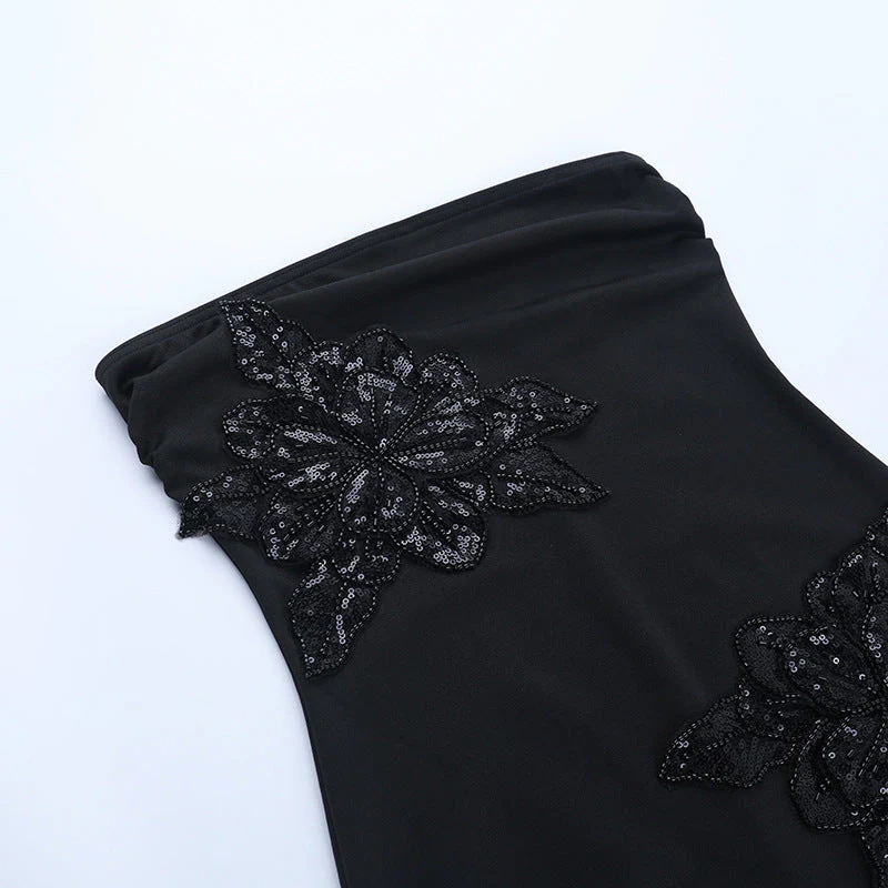 Glitter flower applique backless tube mini dress - Image 5