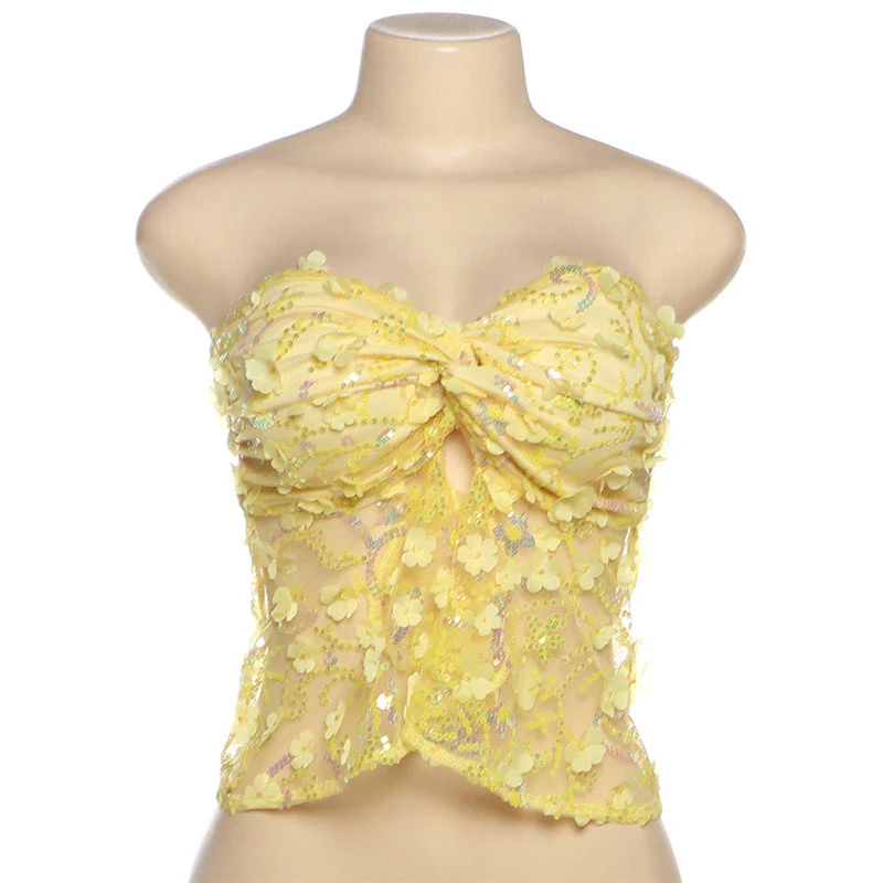 Glitter flower applique backless tube top - Image 2