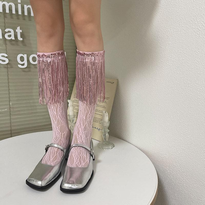 Glitter lace tassels long socks - Image 2