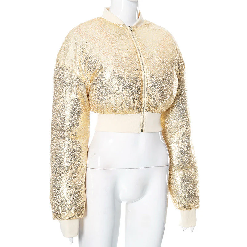 Glitter long sleeve zip-up coat top - Image 3