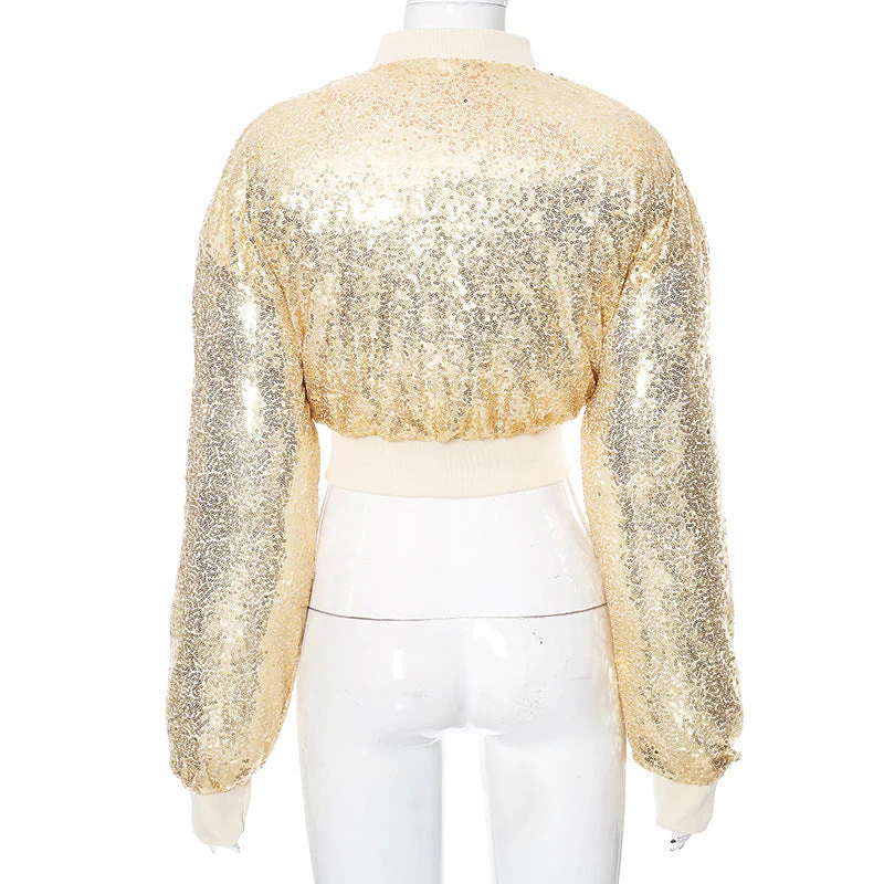 Glitter long sleeve zip-up coat top - Image 4