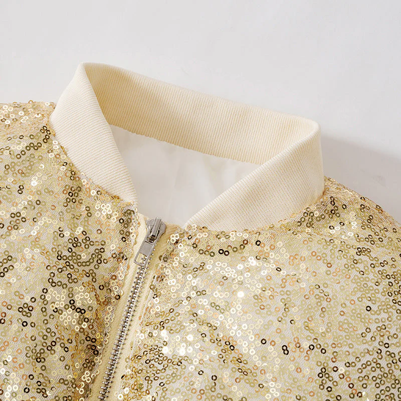 Glitter long sleeve zip-up coat top - Image 5