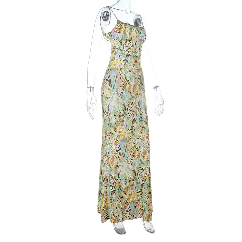 Glitter square neck print self tie cami maxi dress - Image 3