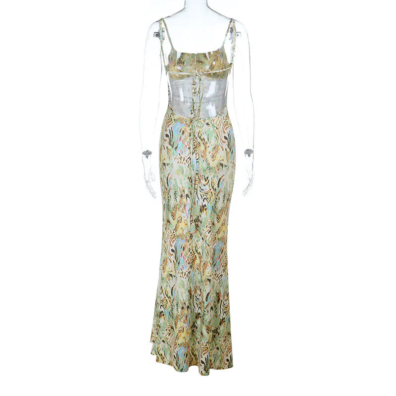 Glitter square neck print self tie cami maxi dress - Image 4