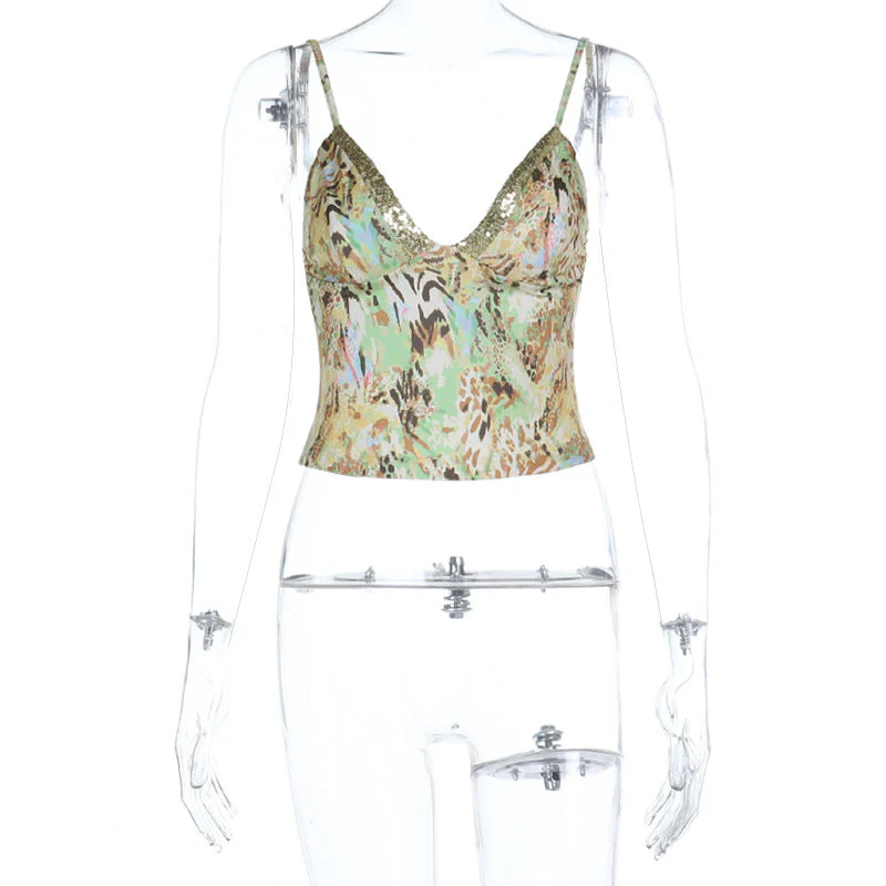 Glitter v neck print backless cami top - Image 4