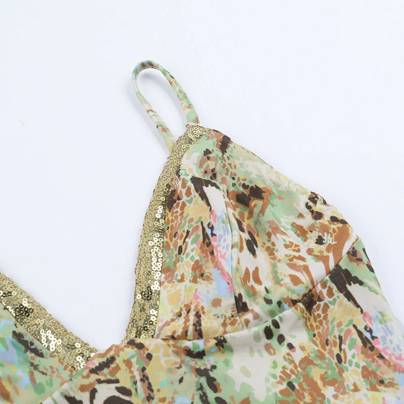 Glitter v neck print backless cami top - Image 5